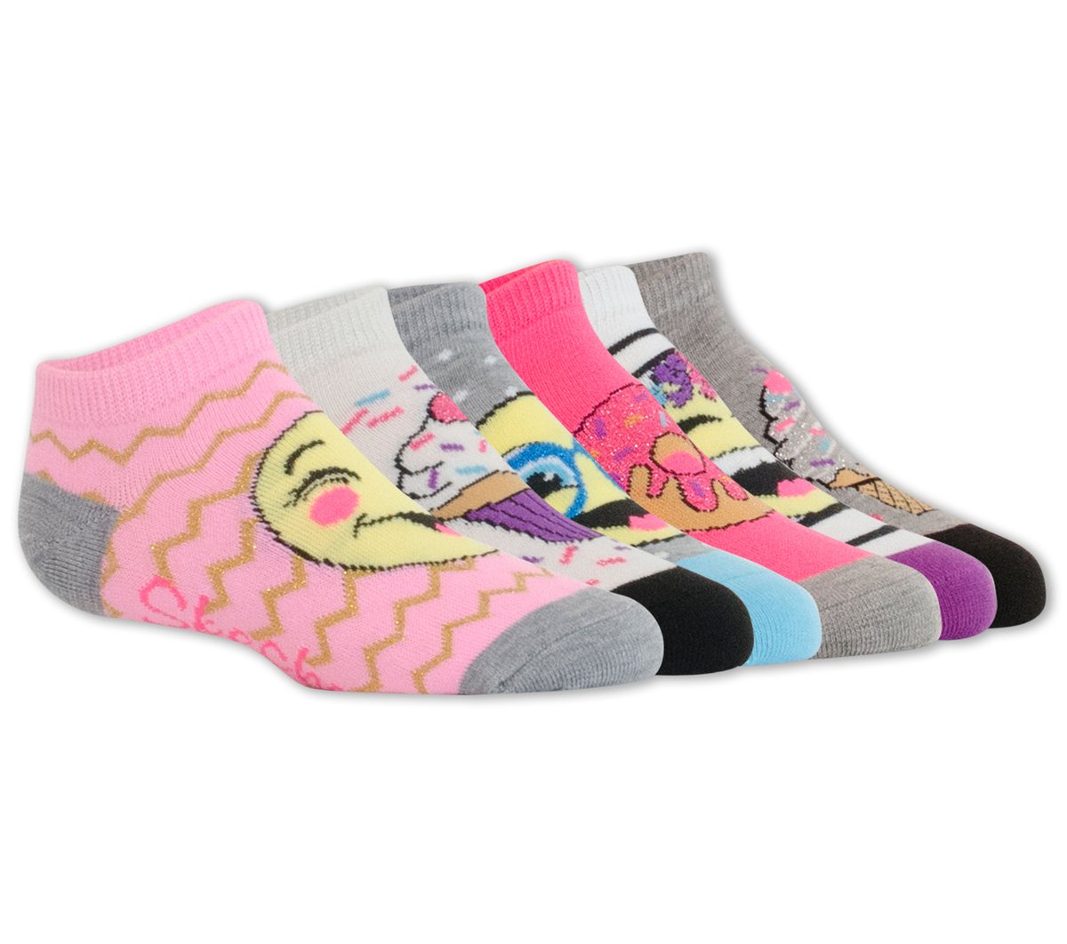 Skechers 6 Pack Low Cut Emoji Ice Cream Socks